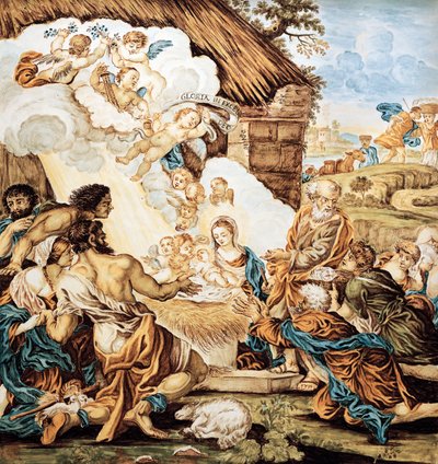 Betlém, malovaný majolikový talíř, Francesco Antonio Xaverio Grue (1686-1746), výroba Abruzzo Castelli, Itálie od Francesco Antonio Xaverio Grue