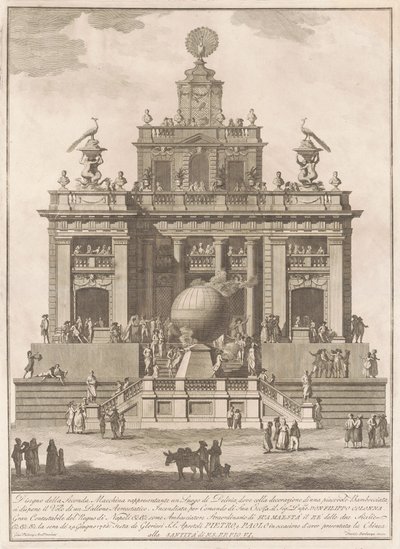 Seconda Macchina pro Čínu z roku 1785: Palác potěšení se vzduchovým balónem od Francesco Barbazza, after Giuseppe Palazzi