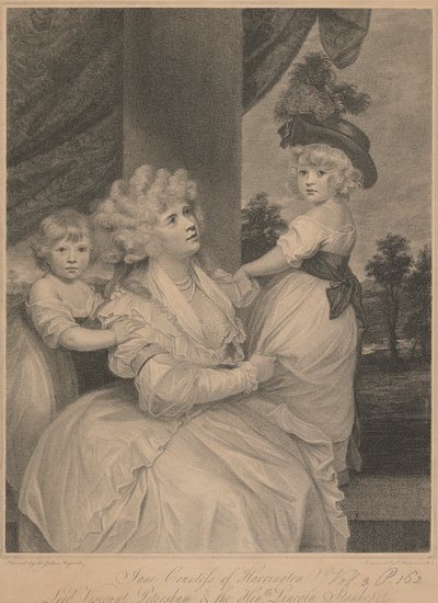 Jane, hraběnka z Harringtonu, lord vikomt Petersham a ctihodný Lincoln Stanhope od Francesco Bartolozzi