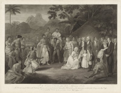 Kapitán James Wilson z Otaheité Postoupení Matavai (na Tahiti) kapitánu Jamesi Wilsonovi Postoupení distriktu Matavai na ostrově Otaheite kapitánu Jamesi Wilsonovi za použití misionářů vyslaných tam touto společností od Francesco Bartolozzi