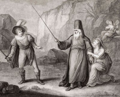 Prospero odzbrojující Ferdinanda. Shakespeare. Bouře (rytina) od Francesco Bartolozzi