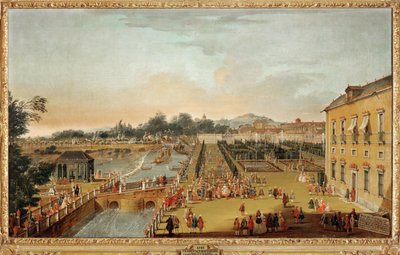 Španělský král Ferdinand VI. a královna Barbara Braganza a jejich hosté v zahradách paláce Aranjuez (malba na plátně) od Francesco Battaglioli