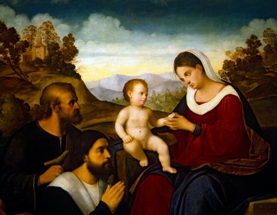 Svatá rodina s dárcem, počátek 20. let 15. století (olej na dřevěné desce) od Francesco Bissolo