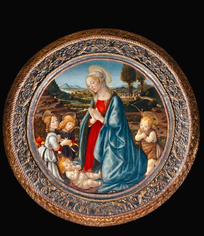 Madona s dítětem obklopená svatým Janem Křtitelem a dvěma anděly... od Francesco Botticini