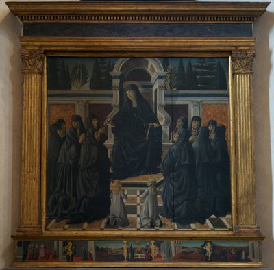 Santa Monica se sestrami augustiniánkami, 1470 od Francesco Botticini
