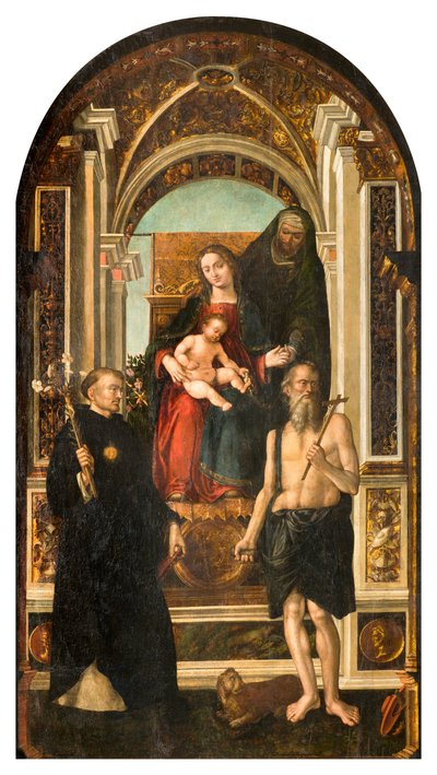 Severní transept, oltář svatého Mikuláše, trůnící Madony a dítěte svatá Anna Svatí Mikuláš z Tolentina a Jeronýma, Francesco Casella 1510 od Francesco Casella