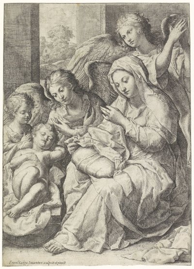 Marie a spící Kristovo dítě obklopené anděly od Francesco Cozza