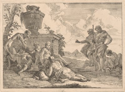 Satyr s holí a sedmi dalšími postavami od Francesco Fontebasso