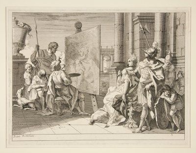 Apelles maluje Campaspe, milenku Alexandra Velikého, jeden ze série osmi tisků (Varii Baccanali et istorie od Francesco Fontebasso