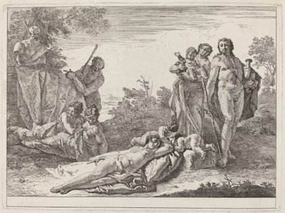 Apollo a nymfy v krajině s bustou Pan od Francesco Fontebasso