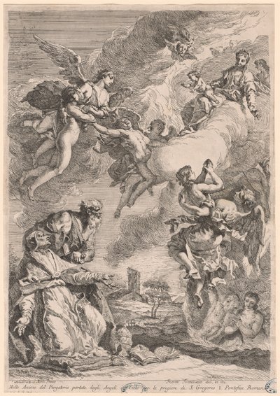 Papež Řehoř Veliký a svatý Vitale se přimlouvají za duše v očistci od Francesco Fontebasso, after Sebastiano Ricci