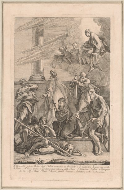 Madona s dítětem se dvěma anděly a svatými Scholastica, Benedikt, Roch, Petr, Pavel a Jeroným od Francesco Fontebasso after Sebastiano Ricci