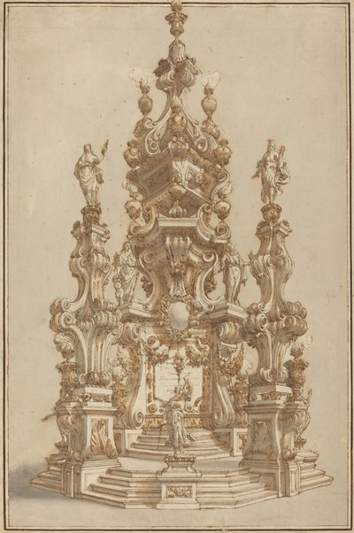 Velkolepý katafalque pro zesnulého šlechtice od Francesco Galli Bibiena
