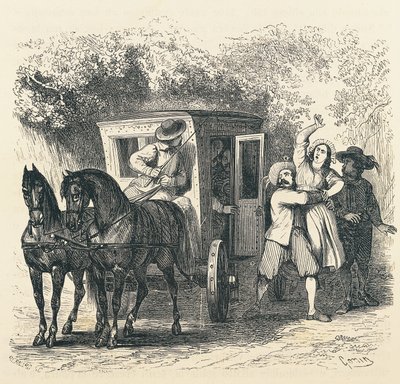 Únos Lucy, epizoda z Zasnoubení, Alessandro Manzoni (1785-1873), ilustrace Francesco Gonin (1808-1889) pro vydání z roku 1840 od Francesco Gonin