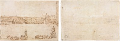 Průvod triumfálních vozů na náměstí Piazza San Marco, Benátky, oslavující návštěvu Conti del Nord (recto) Tři náčrty oblouků (verso) od Francesco Guardi