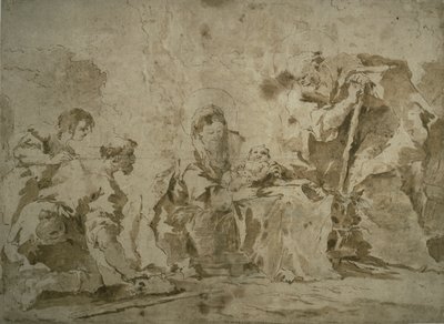 Klanění pastýřů (recto); Tři skici: Stavby u kanálu s loděmi, Krajina se zástavbou na svahu, Stavby s portikem (verso). od Francesco Guardi