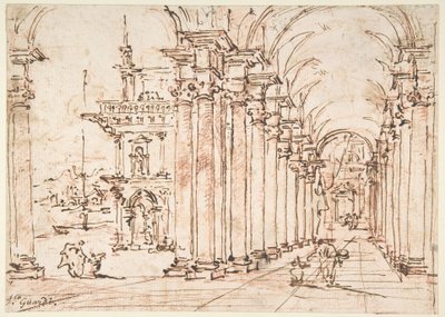 Architektonické capriccio: klenutá kolonáda paláce od Francesco Guardi