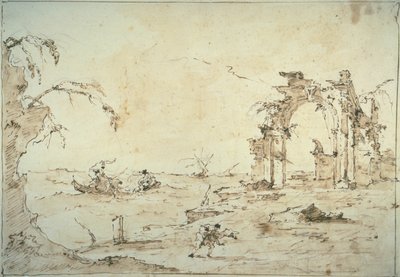 Capriccio s bouří na laguně od Francesco Guardi