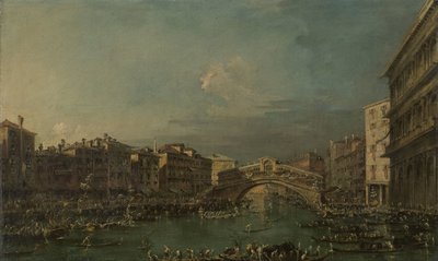 Regatta na Canal Grande, v blízkosti mostu Rialto, Benátky od Francesco Guardi