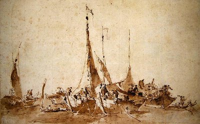 Studie rybářských člunů (pero, inkoust a mytí na papíře) od Francesco Guardi