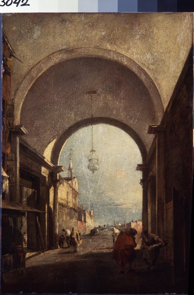 Pohled na Benátky (výhled na město). Obraz Francesca Guardiho (1712-1793), kolem roku 1770. Olej na dřevě. Benátské umění ve stylu rokoka. Muzeum Ermitáž Petrohrad. od Francesco Guardi
