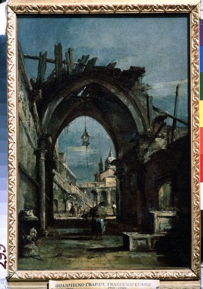 ""Pohled na Benátky"" Zřícenina v popředí. Obraz Francesca Guardiho (1712-1793) kolem roku 1770 Puškinovo muzeum od Francesco Guardi