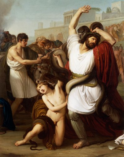 Itálie, Milán, Obraz trojského kněze Laocoona, detail od Francesco Hayez