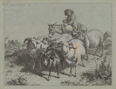Chlapec na oslu řídí hejno od Francesco Londonio