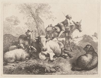 Chlapec na oslu hlídající skupinu zvířat, 1763. od Francesco Londonio
