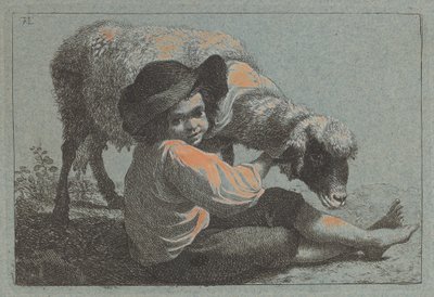 Sedící rolník drží ovci od Francesco Londonio