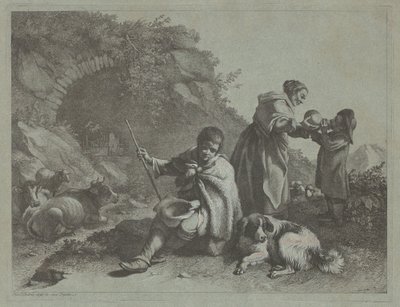 Sedící ovčák a žena dávají drink dítěti, 17591782. od Francesco Londonio