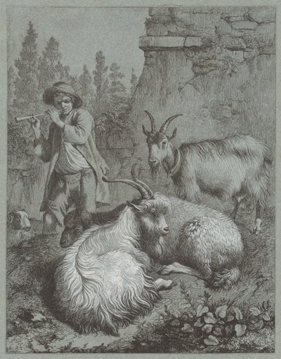 Pastýř hrající na flétnu s kozami, 1764. od Francesco Londonio