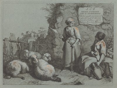 Dvě dívky konverzují: Jedna stojí a točí, 1764. od Francesco Londonio