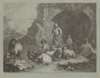 Žena, pastýři a ovce u oblouku, 17591782. od Francesco Londonio