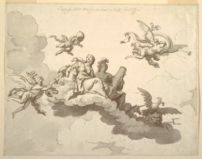 Kresba, návrh malovaného stropu: Vítězství mírnosti a síly, asi 1780. od Francesco Manno