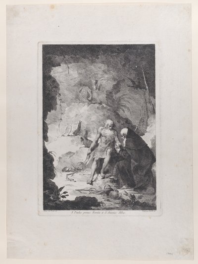 Svatý Pavel poustevník a svatý Antonín opat konverzující v krajině, po Pi..., ca. 1784-1836. od Francesco Novelli