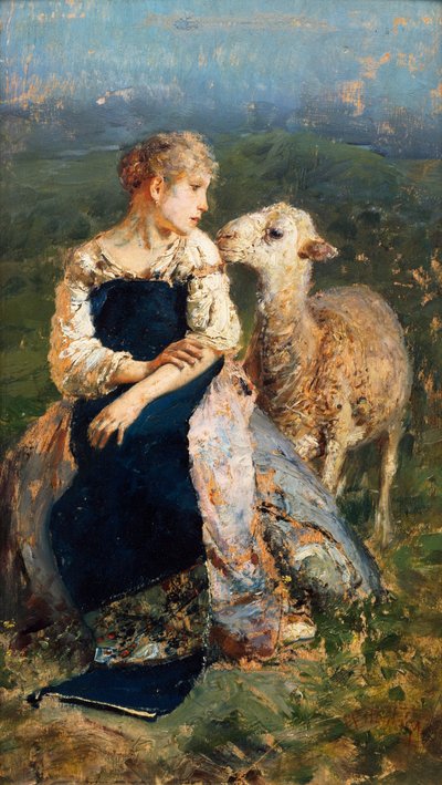 Pastýřka nebo dívka s kozou (olej na plátně) od Francesco Paolo Michetti