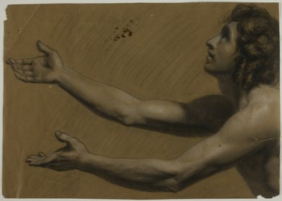 Mladý muž s nataženýma rukama hledí vzhůru (recto); žena držící zrcadlo (verso) od Francesco Podesti