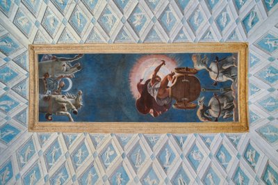 Komora Slunce a Měsíce (Camera del Sole e della Luna): vozy Slunce a Měsíce řízené Dianou a Apollem od Francesco Primaticcio