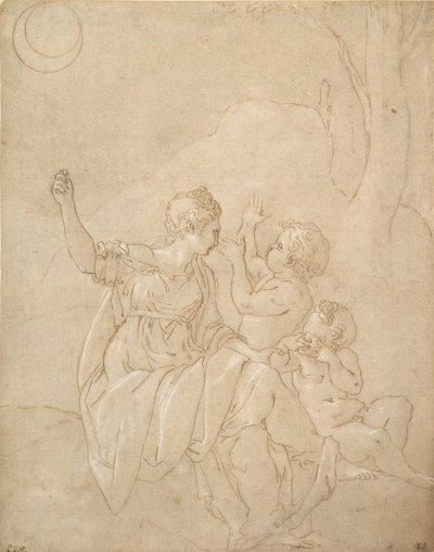 Klasická ženská postava Diana nebo Venuše se dvěma nemluvňaty, ca. 1539-42. od Francesco Primaticcio