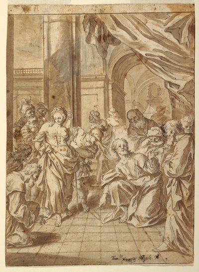 Kresba, Kristus a cizoložná žena, 1750-60 od Francesco Saverio Mergolo