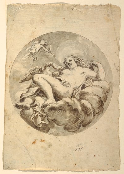 Kresba, projekt stropní fresky: Leda a labuť, asi 1775 od Francesco Saverio Mergolo
