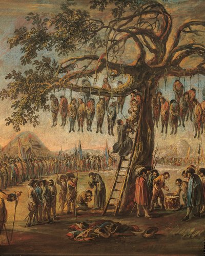 "The Miseries of War: the Hanged men" od Francesca Simoniniho, detail od Francesco Simonini
