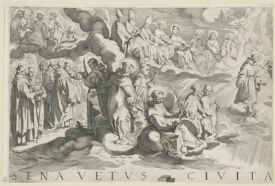 Mapa Siena (levá horní část) Senavetus civitas virginis (název na objektu) od Francesco Vanni
