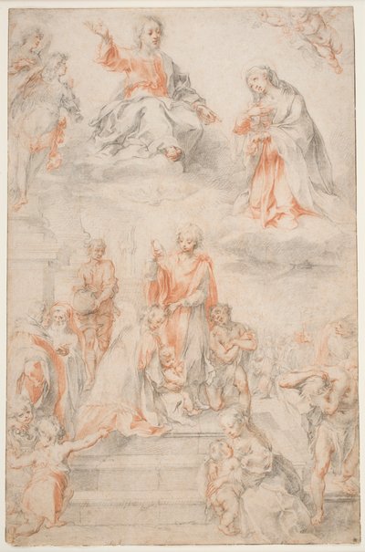 Saint Ansano Baptizing the Sienese, c.1593 (křída na papíře) od Francesco Vanni