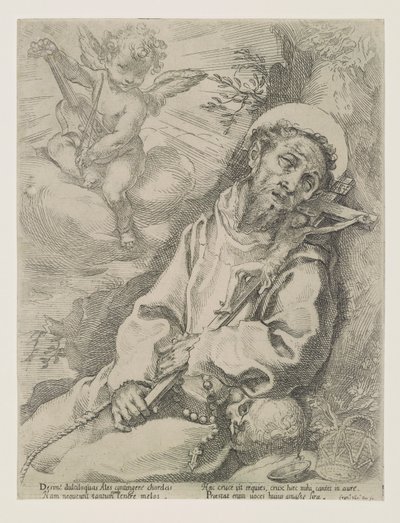 Svatý František Utěšený hudebním andělem od Francesco Vanni