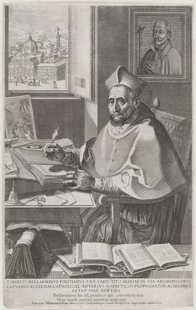 Kardinál Roberto Bellarmino u svého stolu, psaní, 1604. od Francesco Villamena