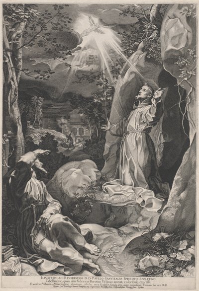 Svatý František přijímá stigmata od Francesco Villamena, after Federico Barocci