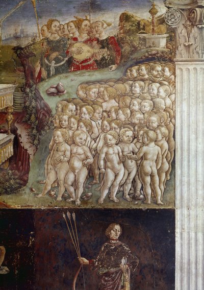 Alegorie měsíce května, detail Apollónova triumfu, nahých dětí a devíti múz detail fresky od Francesca del Cossa (asi 1436-kolem 1478) Ferrara (Ferrara) Palazzo Schifanoia, Salone dei Mesi od Francesco del Cossa