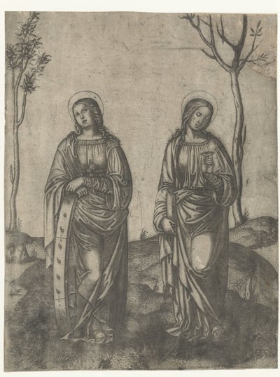 Svatá Kateřina s rozbitým kolem a Lucia s očima na talíři od Francesco di Francia (attributed to)